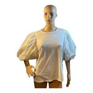 Johanna Ortiz H&M Women’s White Puff Sleeve Cotton Poplin Sleeve Blouse Size L